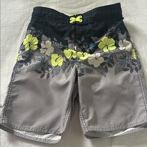 Old Navy Black and Gray Hibiscus Swim Trunks